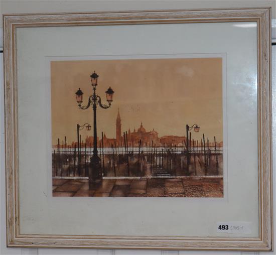 Ben Manchipp, watercolour, San Giorgio from St Marks, signed, 30 x 38cm